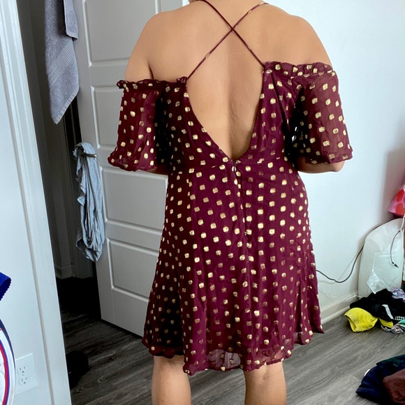 Cocktail dress, red w gold polka dots (Topshop) - Picture 3 of 3